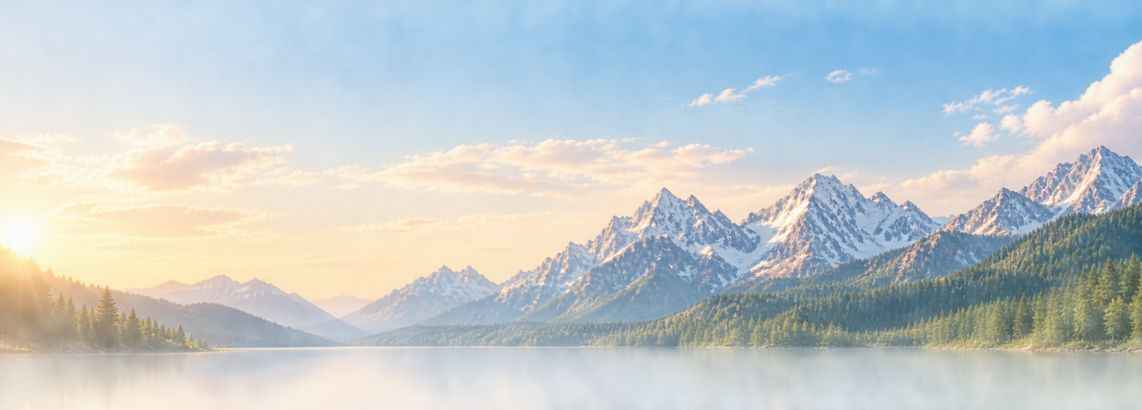 Sunlit mountain lake